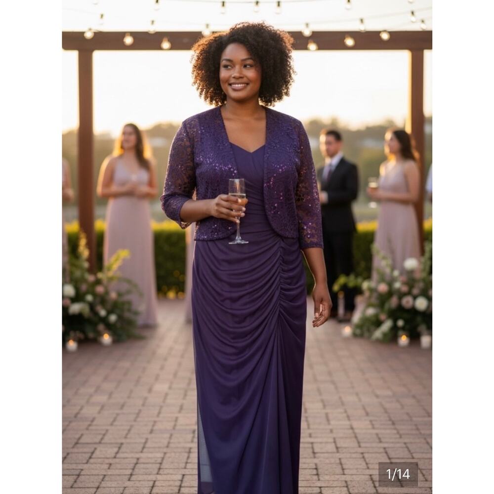 Alex Evenings Purple Mother of Bride Occasion Women's Wedding jacket dress 16w